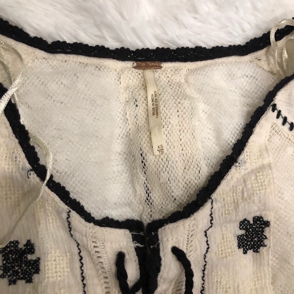 Free People Lace Long Sleeve Boho Tassel Tie Top - Picture 3 of 5